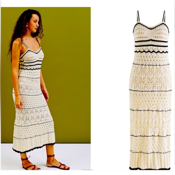 Olive+Oak • CONTRASTING BINDING SWEETHEART POINTELLE CROCHET KNIT MAXI DRESS - Picture 4 of 13